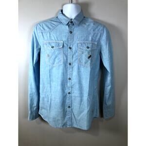 BKE Vintage Men's Long Sleeve Pearl Snap Button Down Shirt Size S Blue